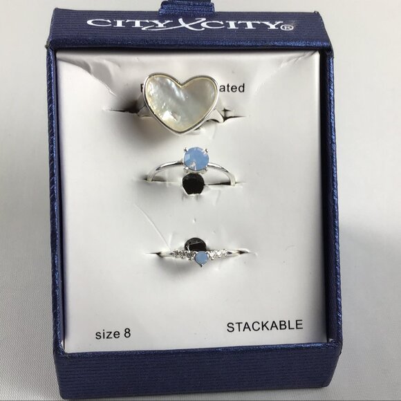 City-by-City Stackable SET of 3 Rings Size: 8 Fine Silver Plated MSRP $30 - Picture 1 of 6